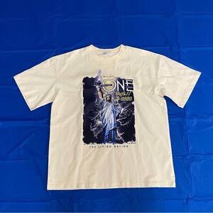 Vogue Cream and Blue Graphic Tee